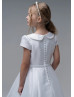 Beaded Peter Pan Collar White Satin Box Pleated Flower Girl Dress